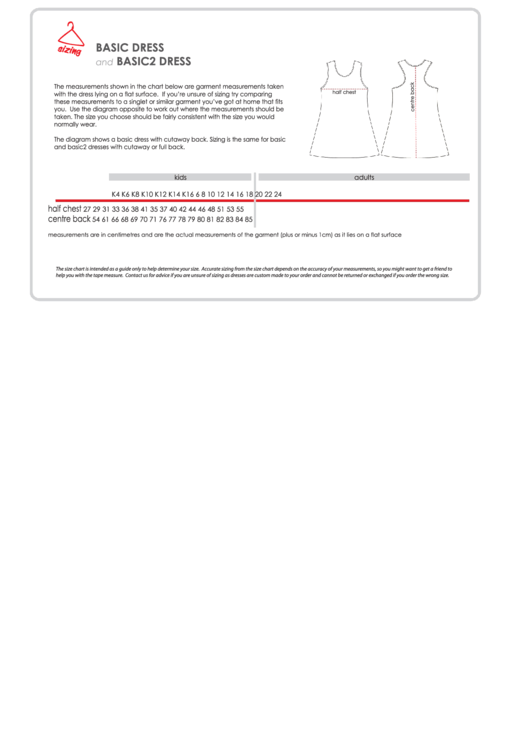 Basic Dress Measurement Printable pdf