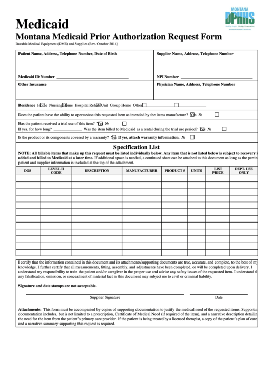 Fillable Montana Medicaid Prior Authorization Request Form Printable Pdf Download 7376