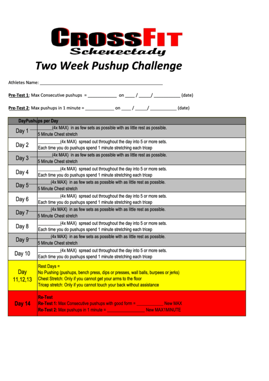 Two Week Pushup Challenge Printable pdf