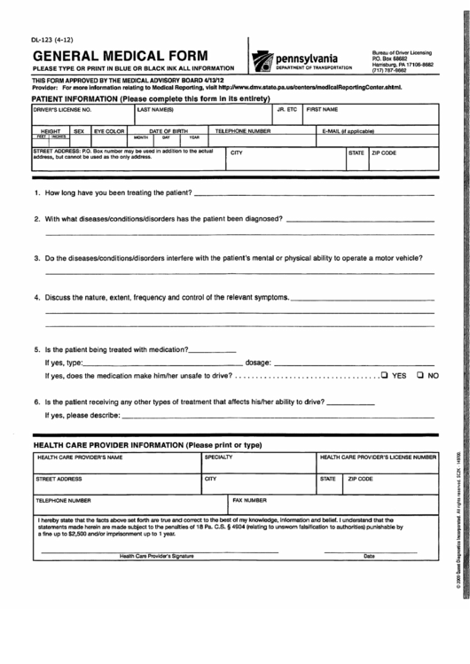 U.s. Department Of Transportation Forms And Templates, Form Dl-123 - Genera...