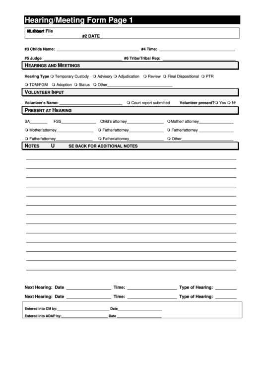 Hearing/meeting Form Printable pdf