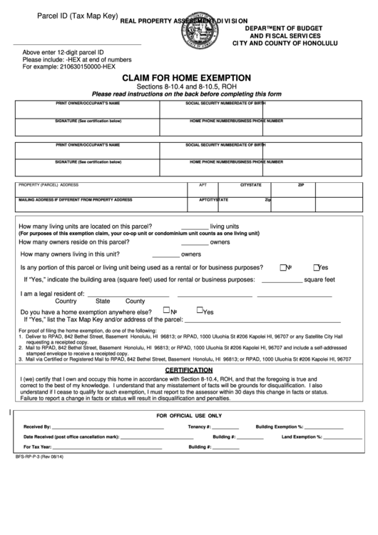 Fillable Claim For Home Exemption Printable pdf
