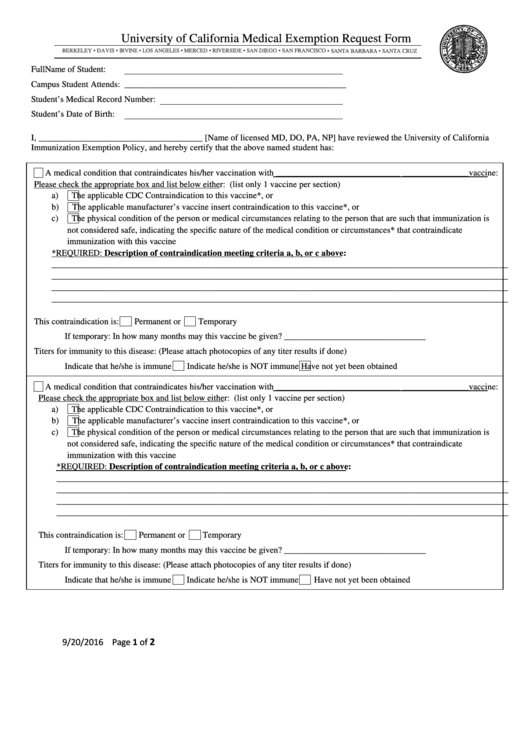 Vaccination Medical Exemption Form