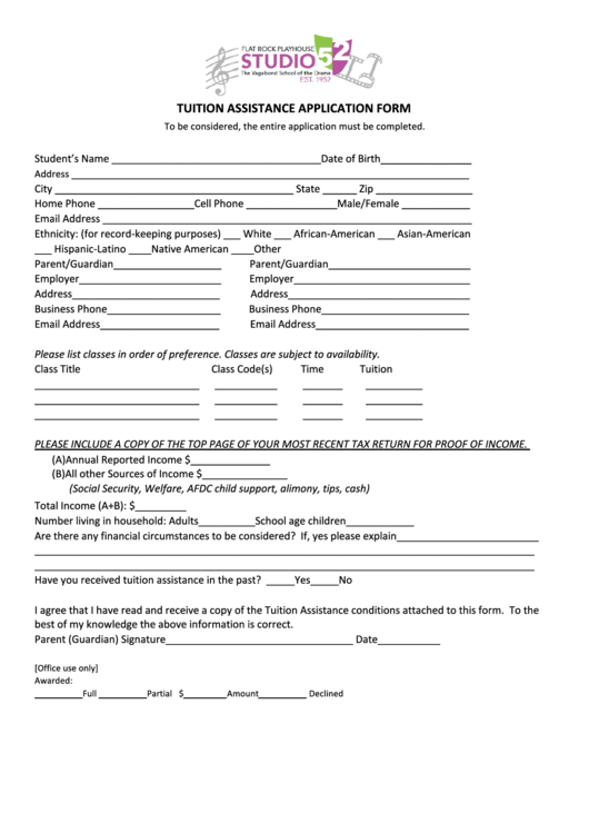 Tuition Assistance Application Form Printable pdf