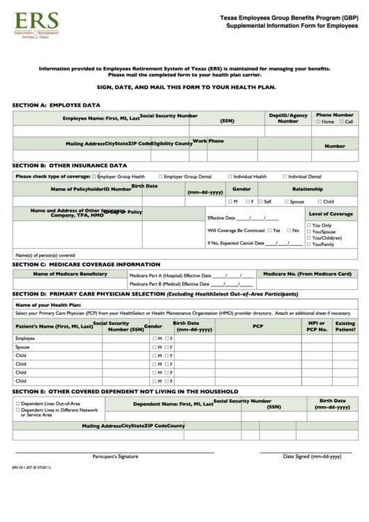 Supplemental Information Form For Employees Printable pdf
