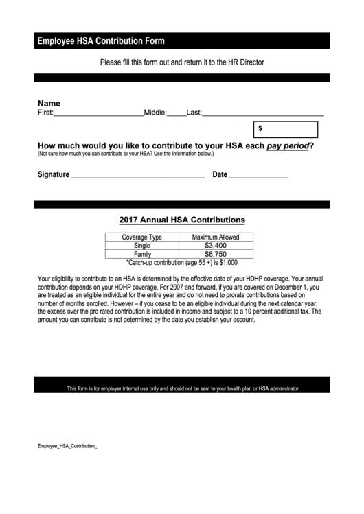 Employee Hsa Contribution Form Printable pdf