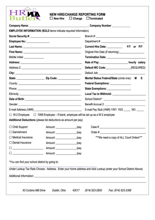 New Hire/change Reporting Form Printable pdf