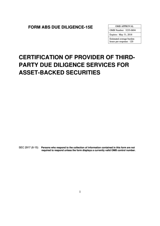 Fillable Form Abs Due Diligence - Certification Of Provider Of Thirdparty Due Diligence Services For Asset-Backed Securities Printable pdf