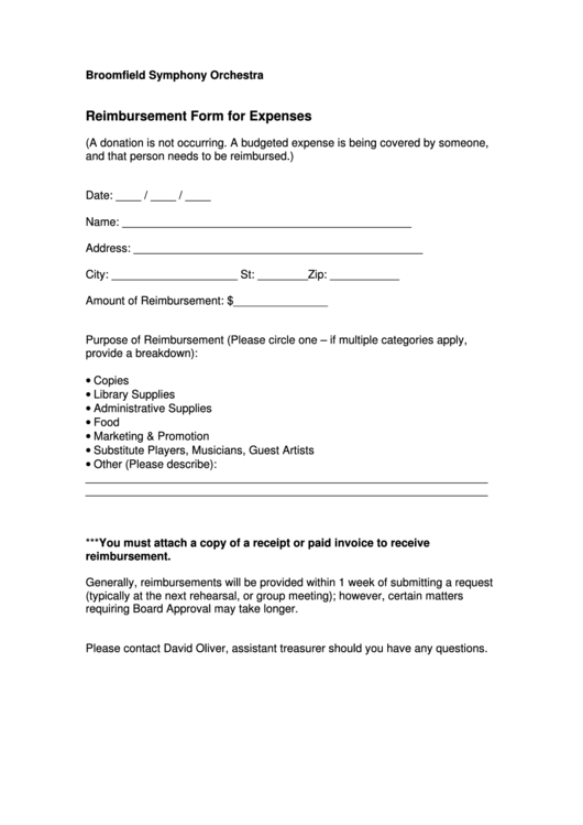 Bso Reimbursement Form Printable pdf