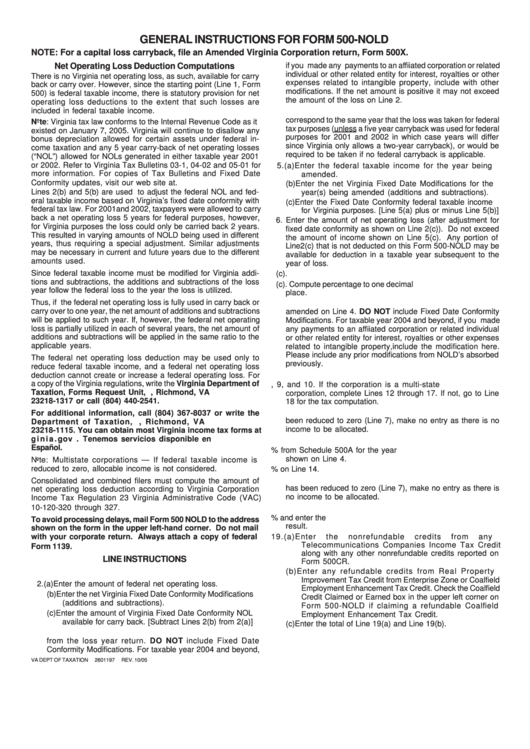 General Instructions For Form 500-Nold printable pdf download