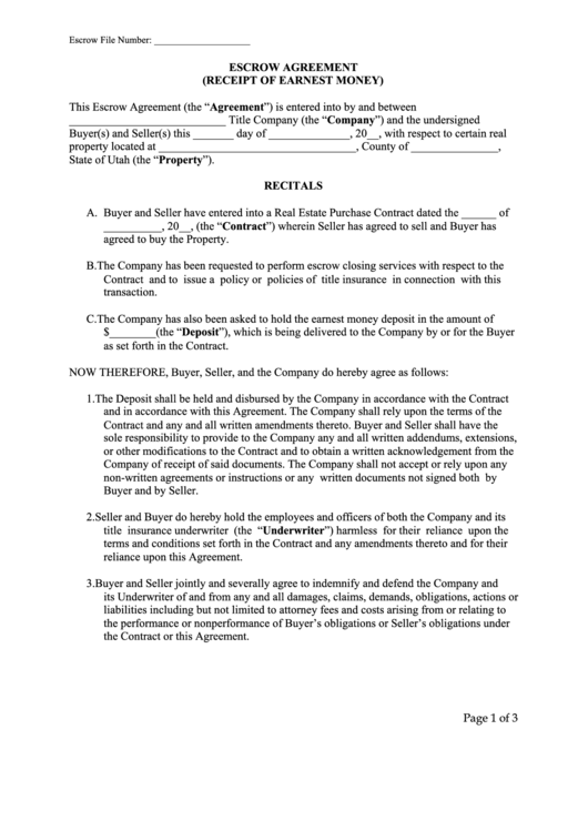 This Escrow Agreement Printable pdf