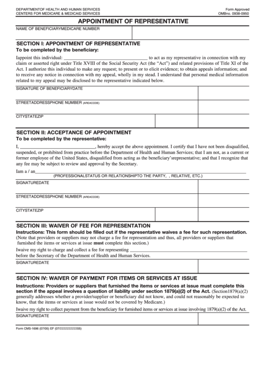 Form Cms 1696 Appointment Of Representative Template Printable Pdf 