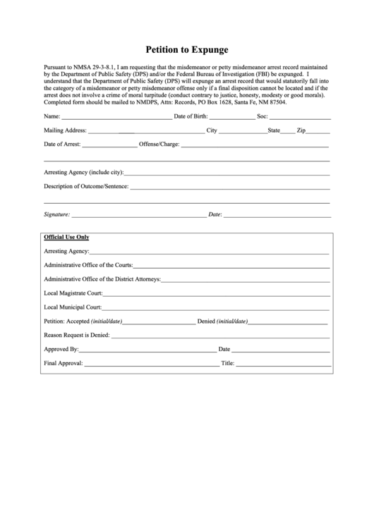 Petition To Expunge Form Printable Pdf Download