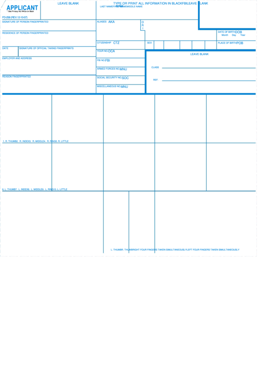 Fingerprint Card Printable pdf