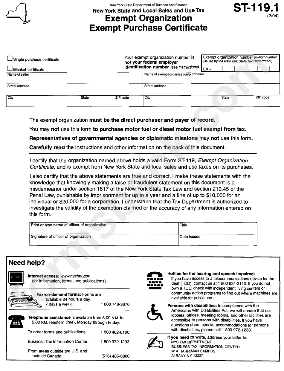 Form St 119 1 Exempt Purchase Certificate