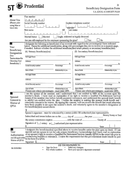 Beneficiary Form Printable pdf