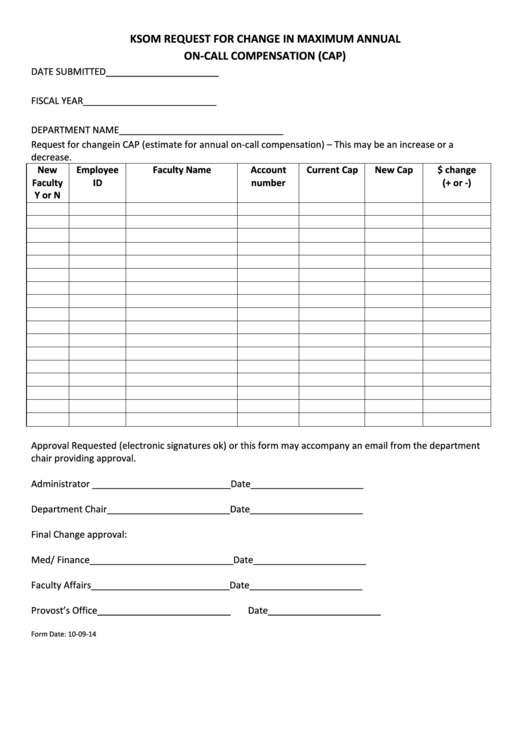Annual Cap Change Request Form Printable pdf