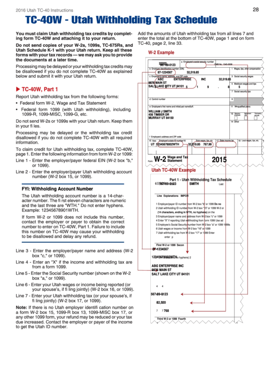 Form Tc-40 Individual Income Tax Instructions - 2016 Printable pdf