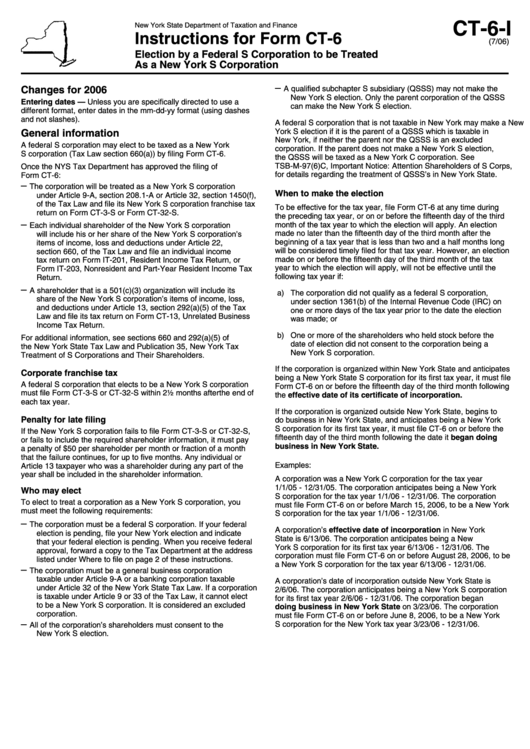 Form Ct-6-I July 2006, Instructions Printable pdf