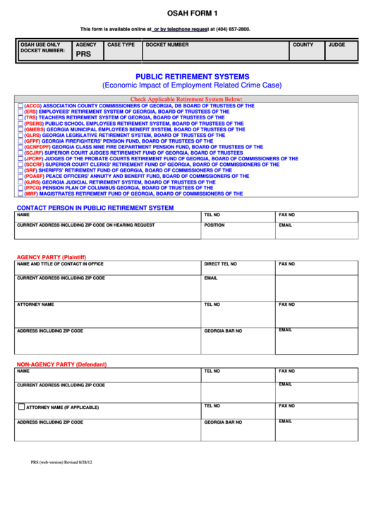 Osah Form 1 - Georgia Office Of State Administrative Hearings Printable pdf