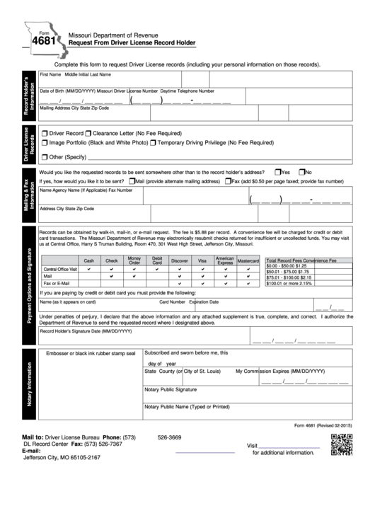Fillable Form 4681 - Missouri Department Of Revenue Printable pdf