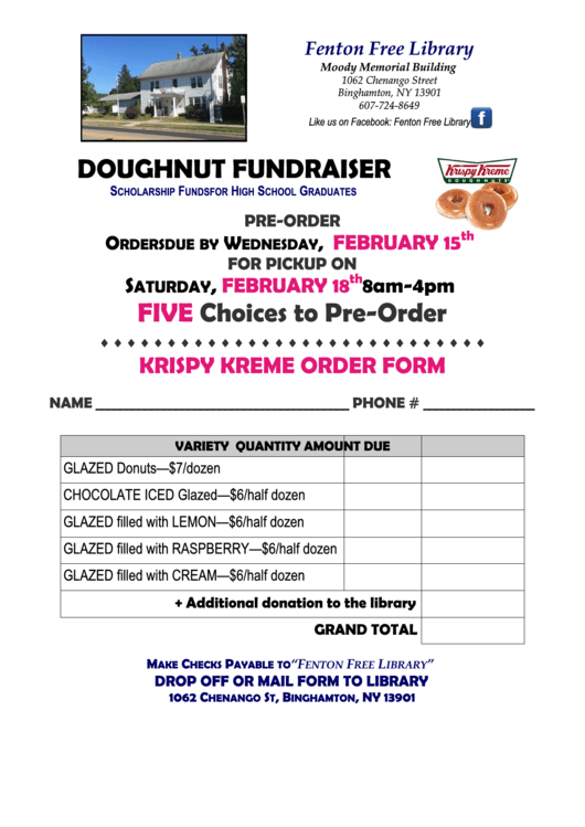 Doughnut Fundraiser Form Printable pdf