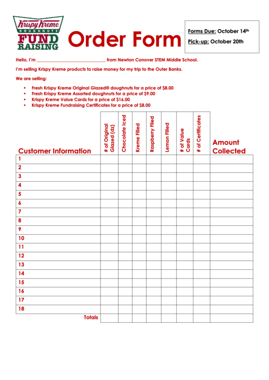 Order Form For Doughnuts Printable pdf