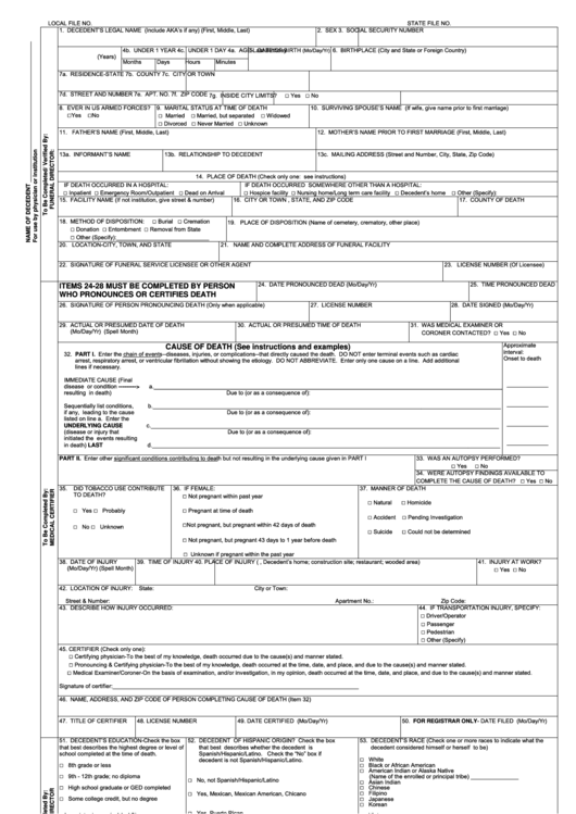 Us Standard Certificate Of Death Printable pdf
