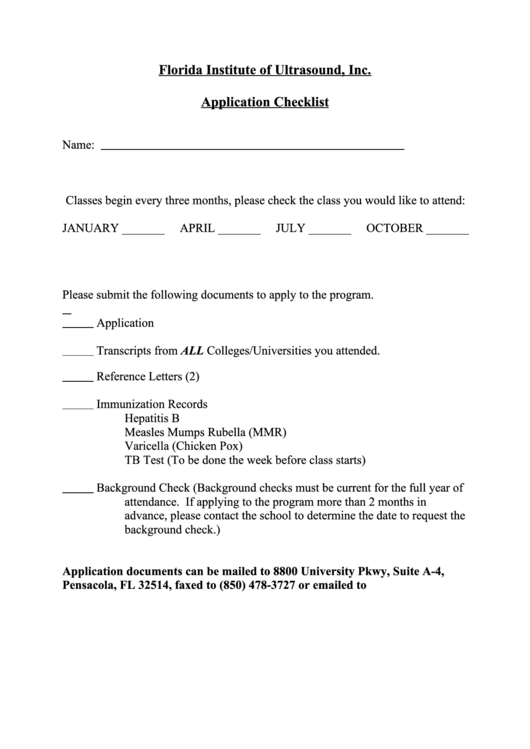 Application Checklist Printable pdf