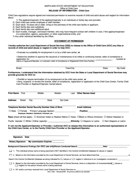 Release Of Information Form Printable pdf