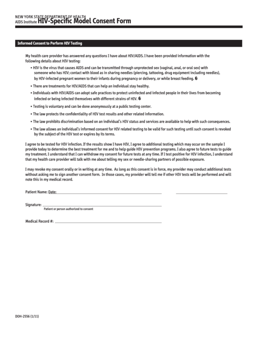 Hiv-Specific Model Consent Form Printable pdf