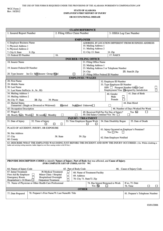 Wcc Form 2 - Alabama Department Of Labor Printable pdf