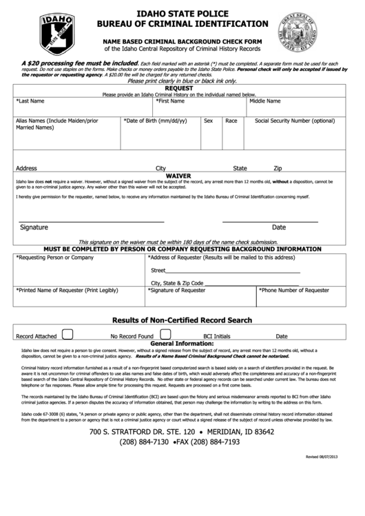 Fillable Name Based Criminal Background Check Form Printable pdf