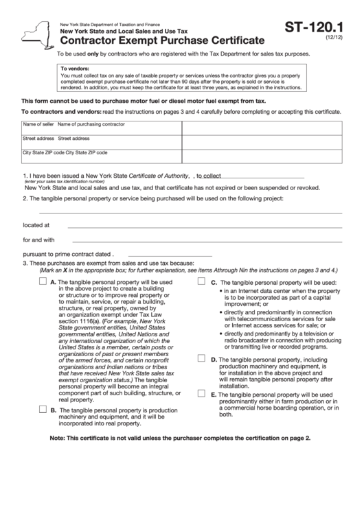 Fillable Contractor Exempt Form Printable pdf