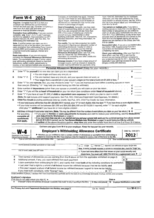 Form W-4 2012 - Working World Staffing Services Printable pdf
