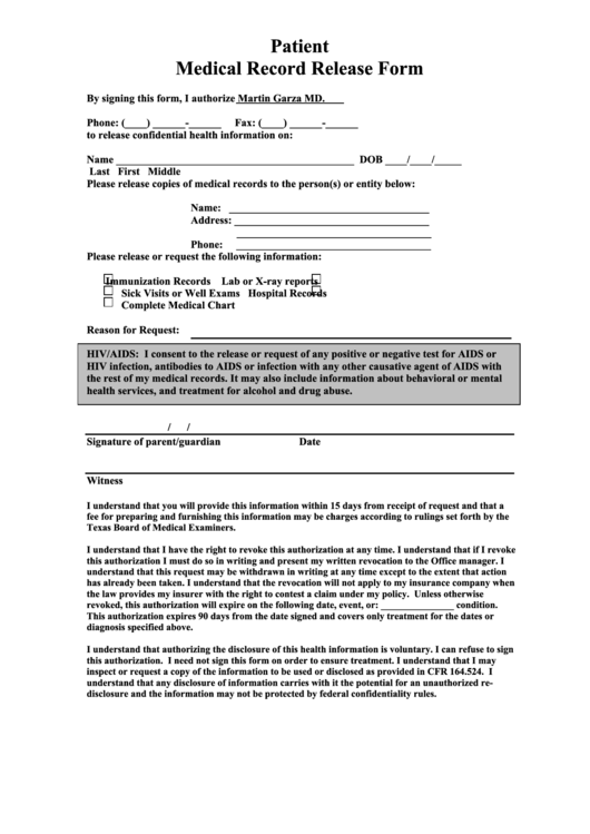 Medical Record Release Form Printable pdf