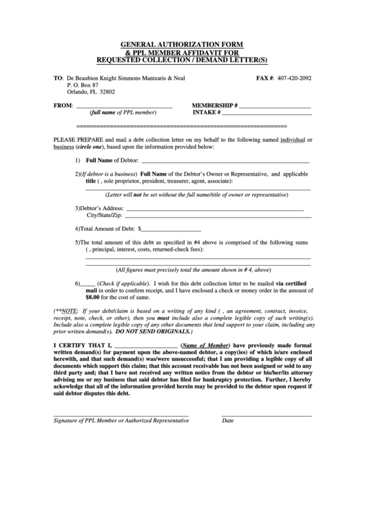 General Authorization Form Printable pdf