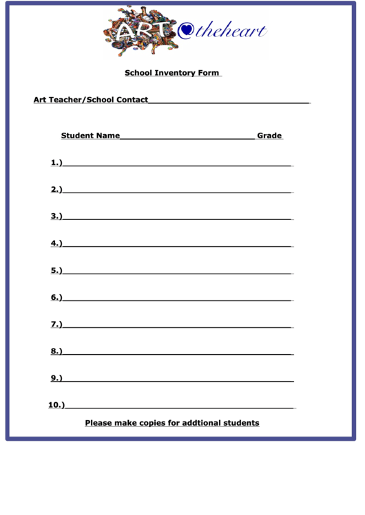 School Inventory Form Printable pdf