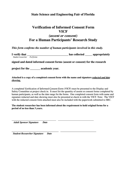 Verification Of Informed Consent Form Vicf Printable pdf