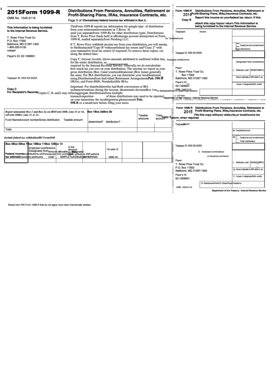 Form 1099-R - 2015 Printable pdf