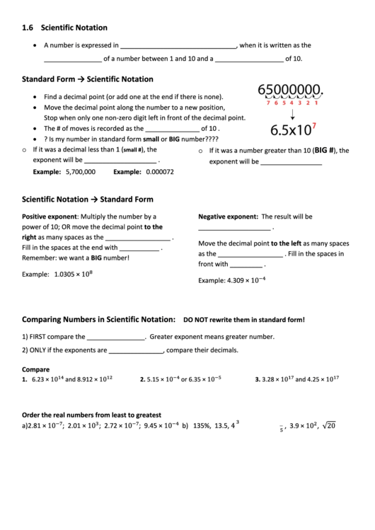 Scientific Notation Standard Form Worksheet Printable pdf