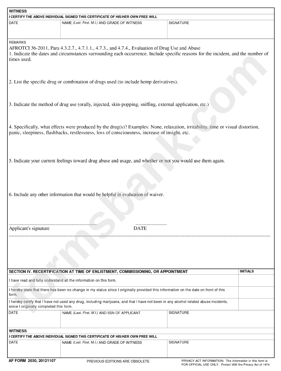 Af Imt 2030 Usaf Drug And Alcohol Abuse Certificate