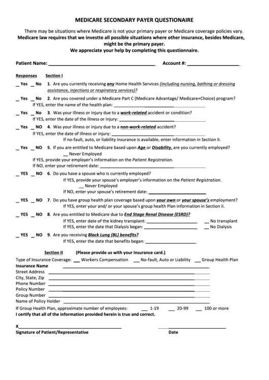 Medicare Secondary Payer Questionnaire Printable pdf
