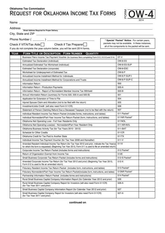 Request For Oklahoma Income Tax Forms Printable pdf