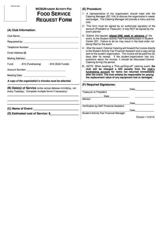 Food Service Request Form