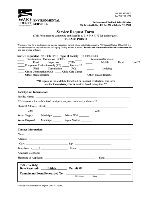 Service Request Form Printable pdf