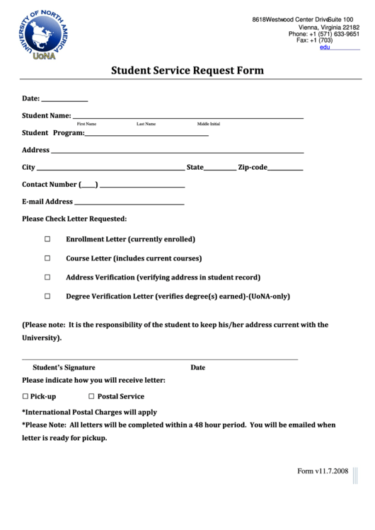 Fillable Student Service Request Form Printable pdf
