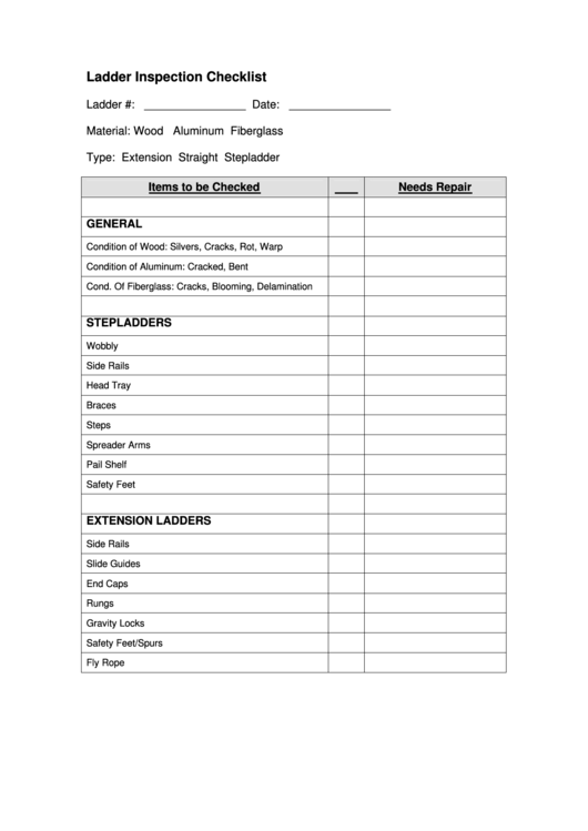 Ladder Inspection Form Printable pdf