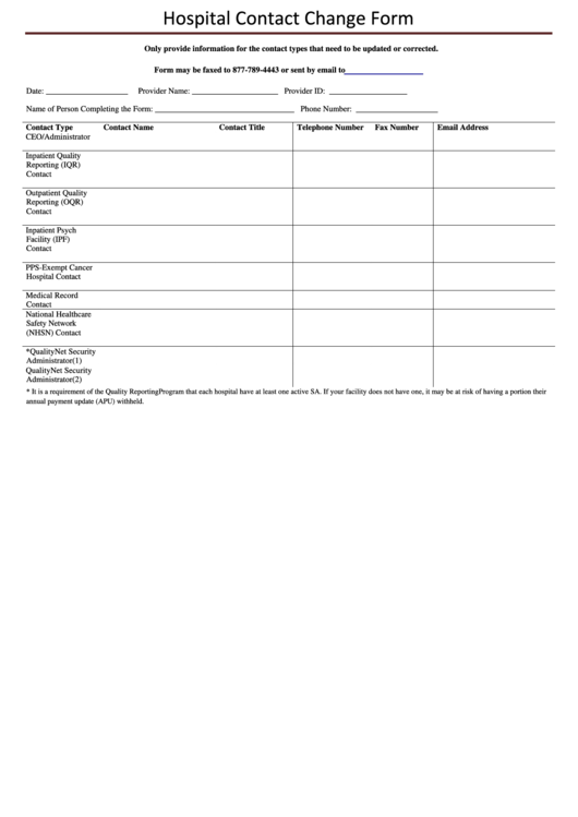 Hospital Contact Change Form - Quality Reporting Center