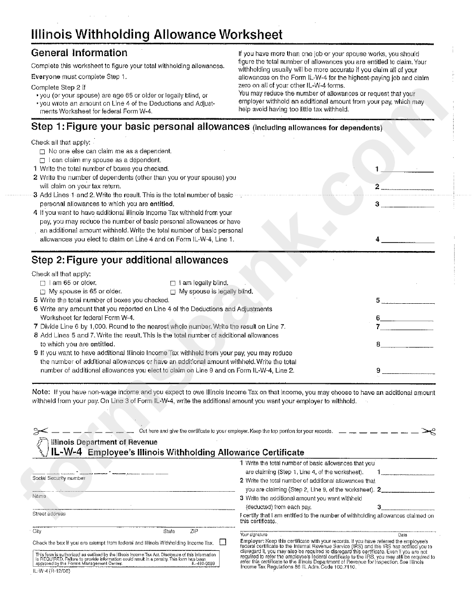 Illinois Withholding Allowance Worksheet printable pdf download